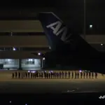 福島空港 全日本空輸 心の翼プロジェクト ボーイング747 卒業フライト 夜の離陸風景