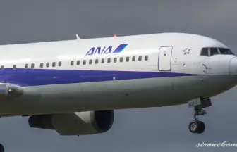 仙台空港臨空公園から眺める飛行機の離着陸 全日本空輸 ボーイング767-300