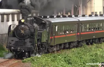 真岡鐵道 C11形蒸気機関車325号機 SLもおか 大勢のギャラリーが集まる道の駅もてぎ前走行