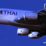 成田国際空港 タイ国際航空の巨大飛行機 エアバスA380-800の着陸